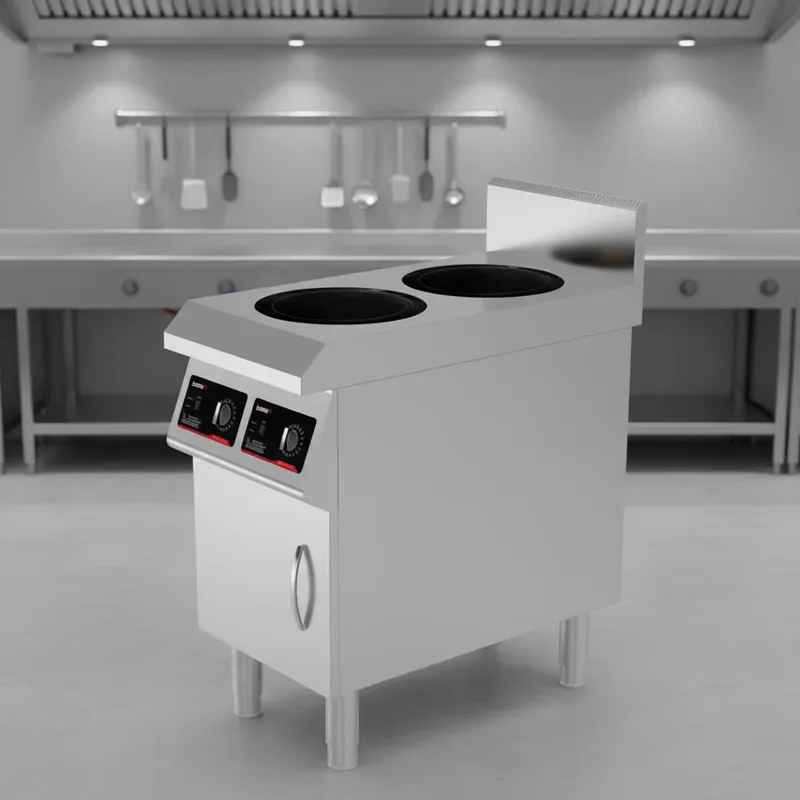 Range Commercial Kitchen - 5000W業務用デュアルバーナーIHクックトップ、ステンレス製セラミック中華鍋レンジ、レストランキッチン向け、高速加熱