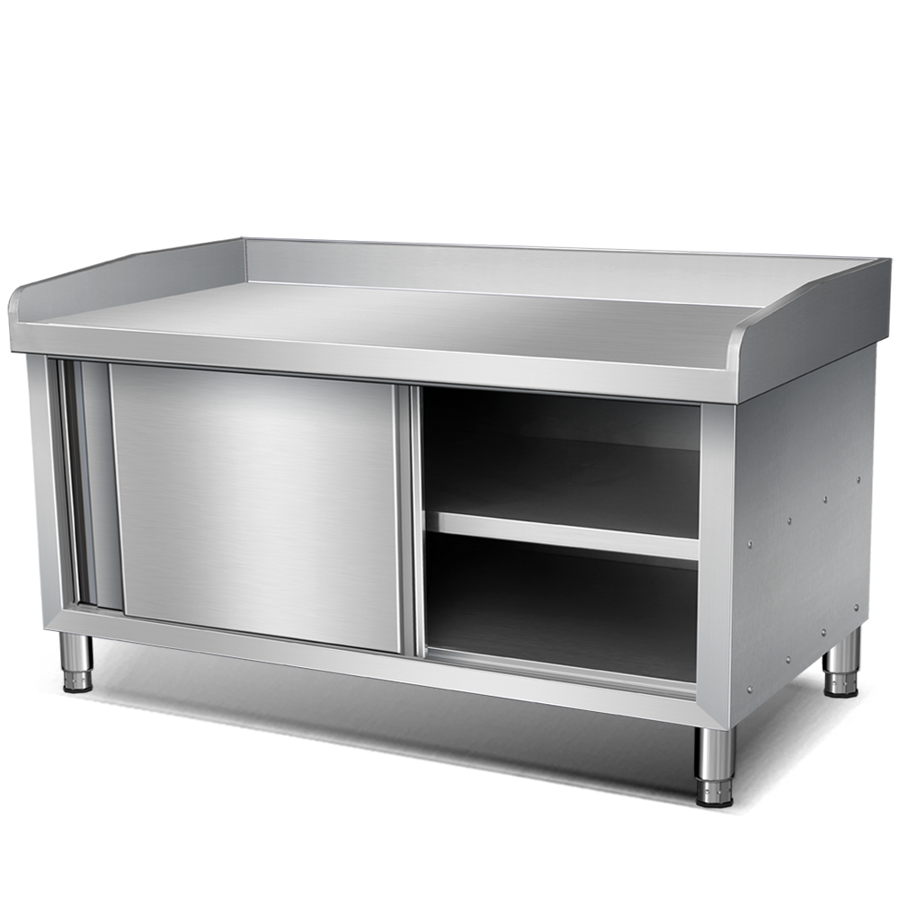 Commercial Kitchen Worktops - 業務用厨房ステンレス製作業台スライドドアコンソール収納キャビネットカッティングテーブル（レストランシンク用まな板付き）