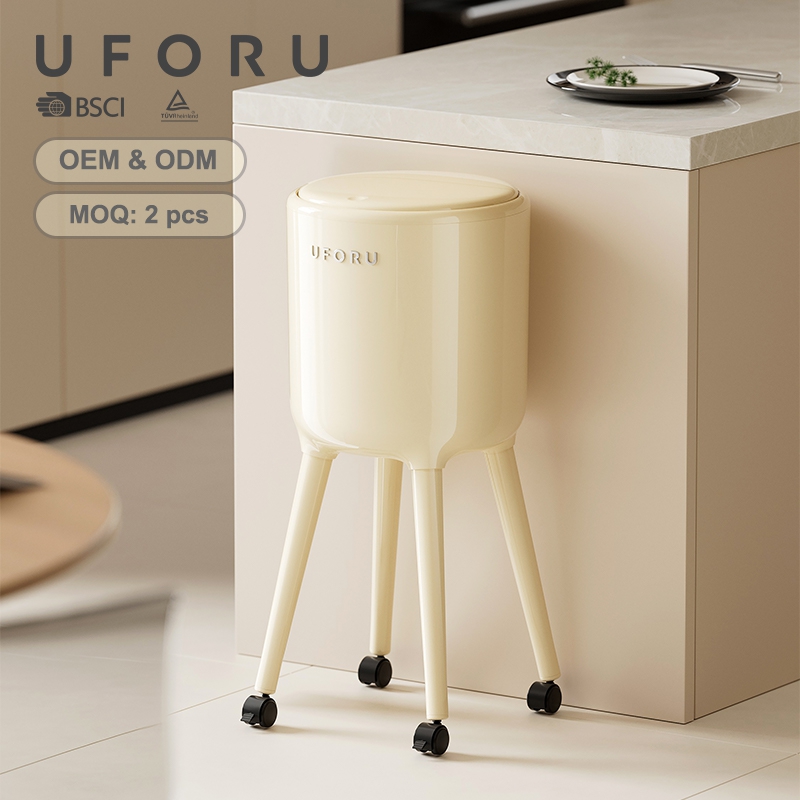 Commercial Kitchen Bin - UFORU背高型ゴミ箱（車輪付き、腰をかがめずに使えるデザイン、蓋付き、防臭、キッチン・リビングルーム用）