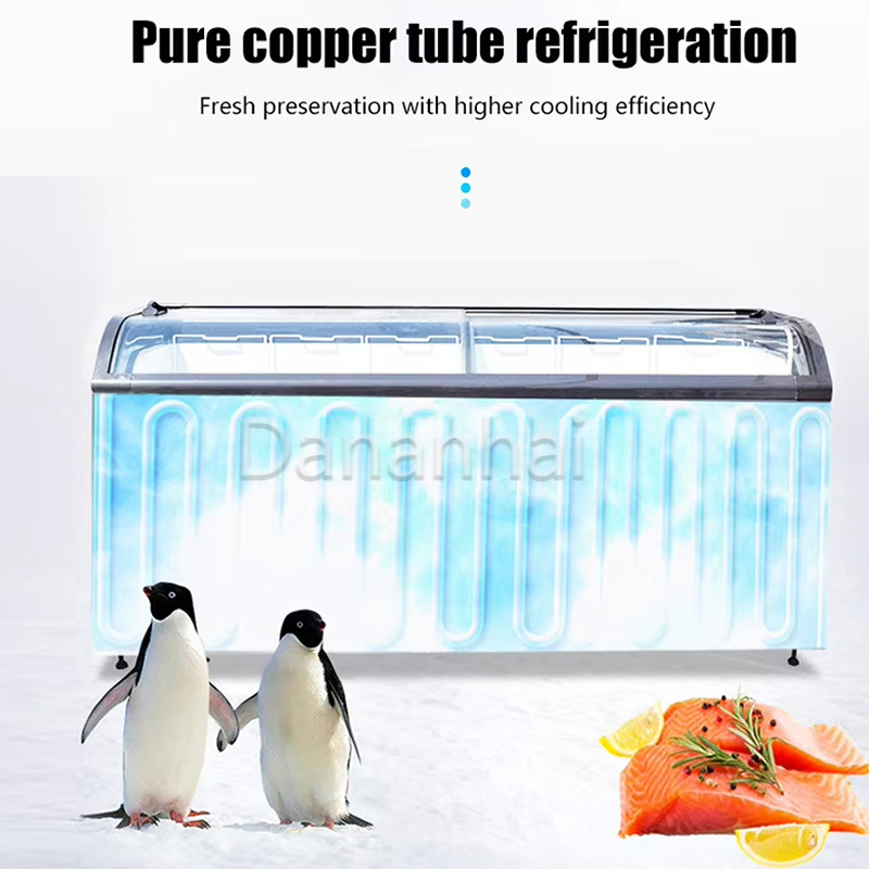 スーパーマーケット向け、曲面ガラスを使用した大型冷凍ショーケ - Commercial Chest Freezer のレビューと価格